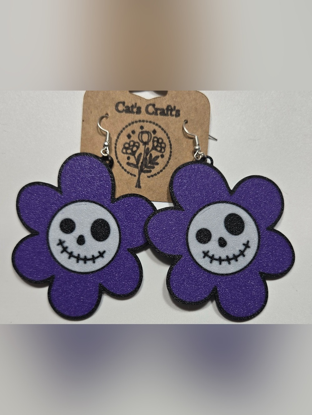 Purple Flower Skull Kids Earrings